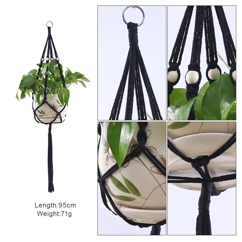 Green Plant Hanging Basket Cotton Rope Hanger Flower Pot Handmade Pot Pocket Home Decor