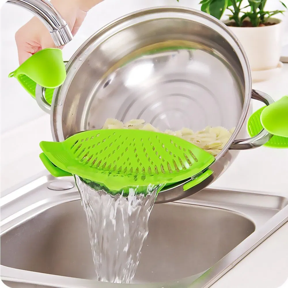 Multi-Functional Adjustable Silicone Clip on Strainer Pots Bowls for Washing Vegetables Kitchen Colander Drain Basket Factory Price