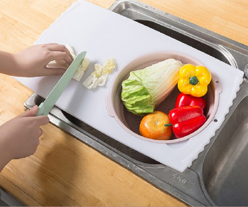 Flexible Multi-Purpose Vegetable Chopping Board Removable Folding Sink Slicing Colander Basket Wbb16435