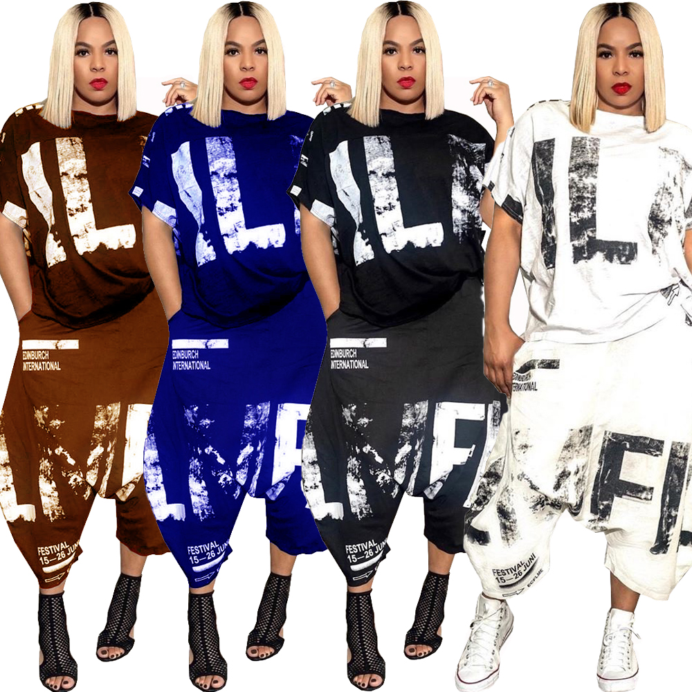 Комплект женский топ и шаровары с принтом больших размеров