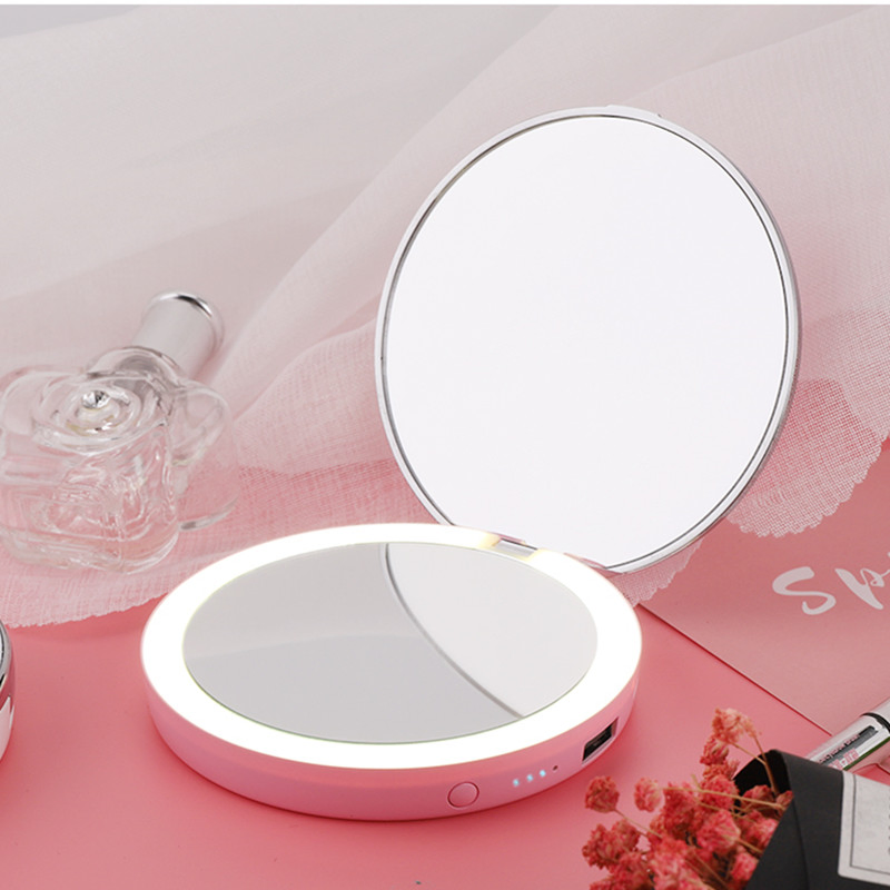 Female Gift Makeup Mirror Power Bank 5000 mAh Fill Light Round Mirror Power Bank