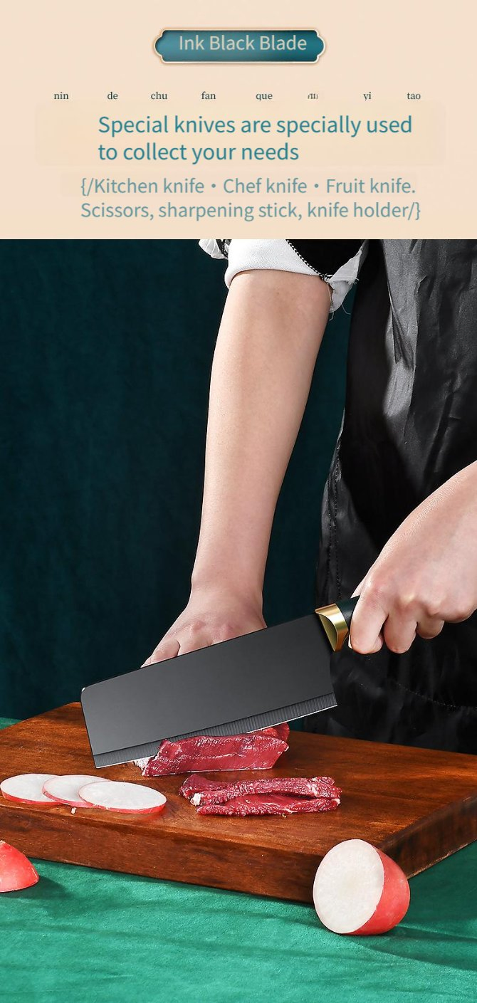 6PCS Ink Color Blade Kitchen Knife Household Slicing Meat Knife Combination Set