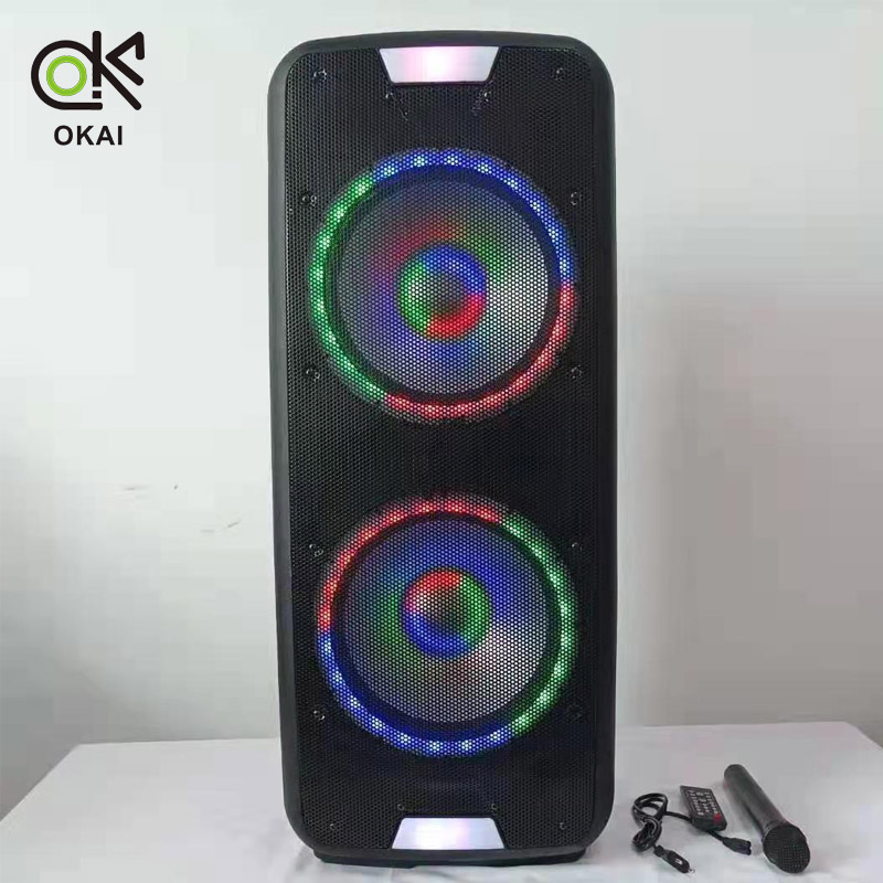High Powerful Double 12inch Amplifier Party DJ Soundbox Professional Audio PA Speaker with Ring LED Lights