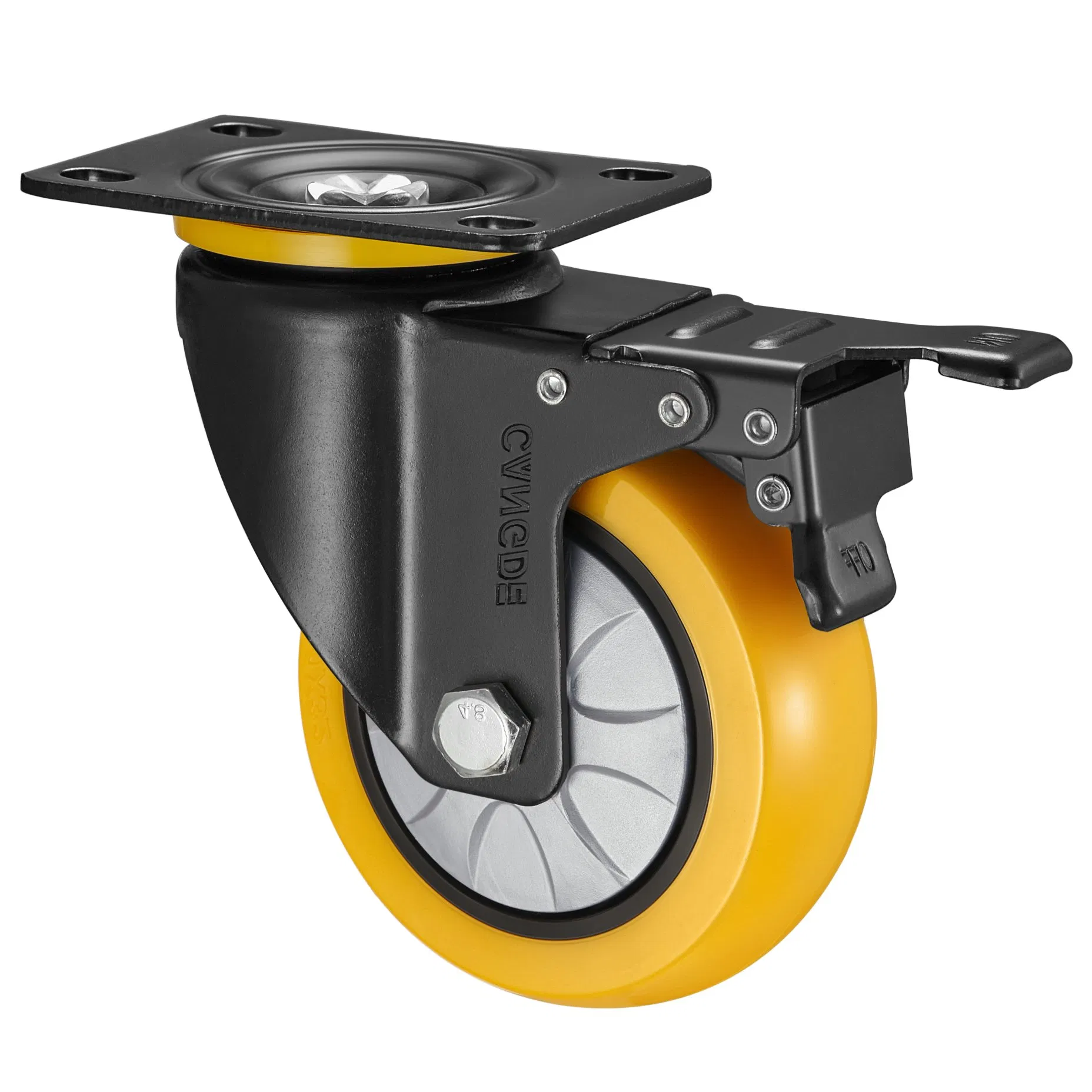 Yellow PU Wheel Swivel Caster with Threaded Stem for Easy Installation