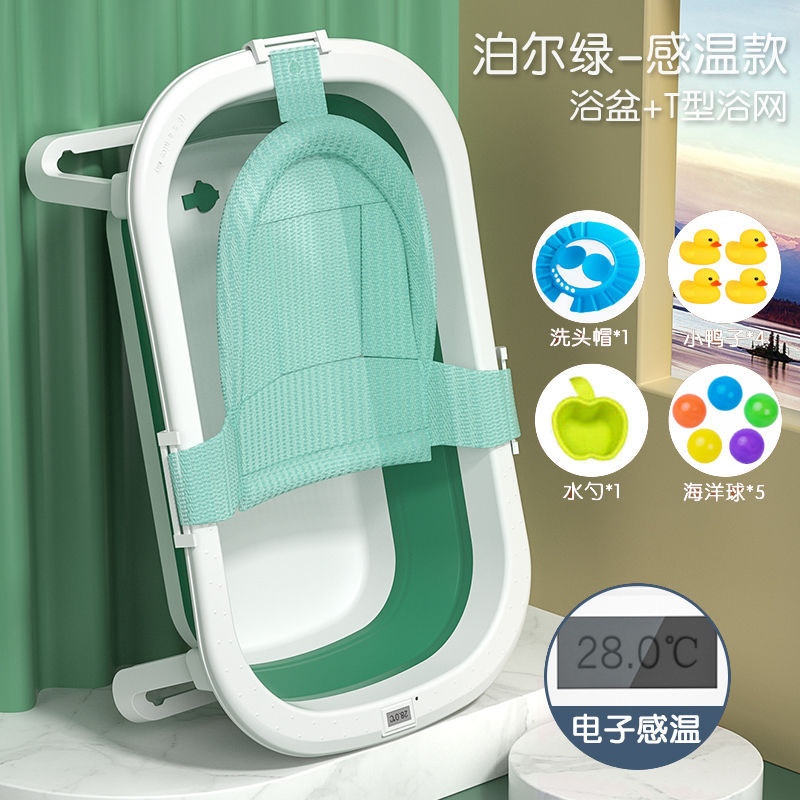 Collapsible Baby Bathtub for Infants to Toddler with Real-Time temperature with Cushion