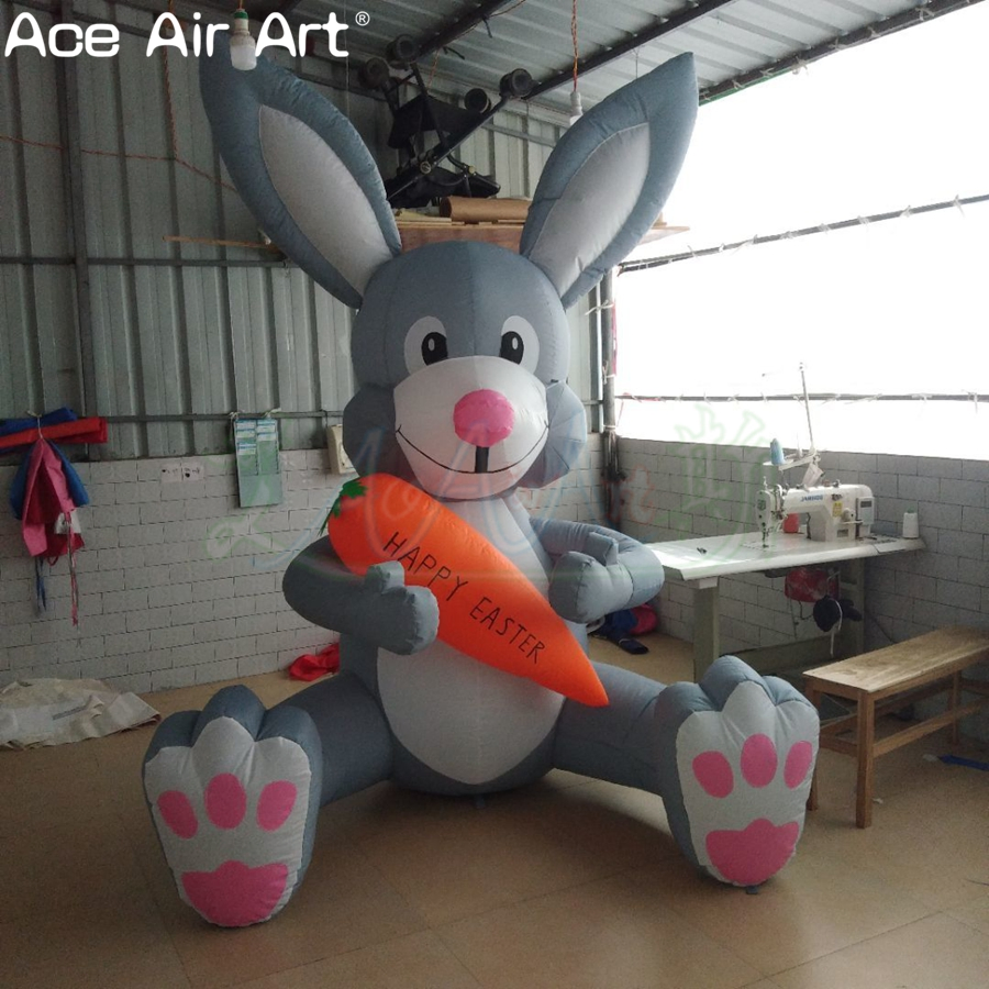 Custom Inflatable Cute Sitting Bunny Blow-up Easter Bunny with Carrot for Decoration