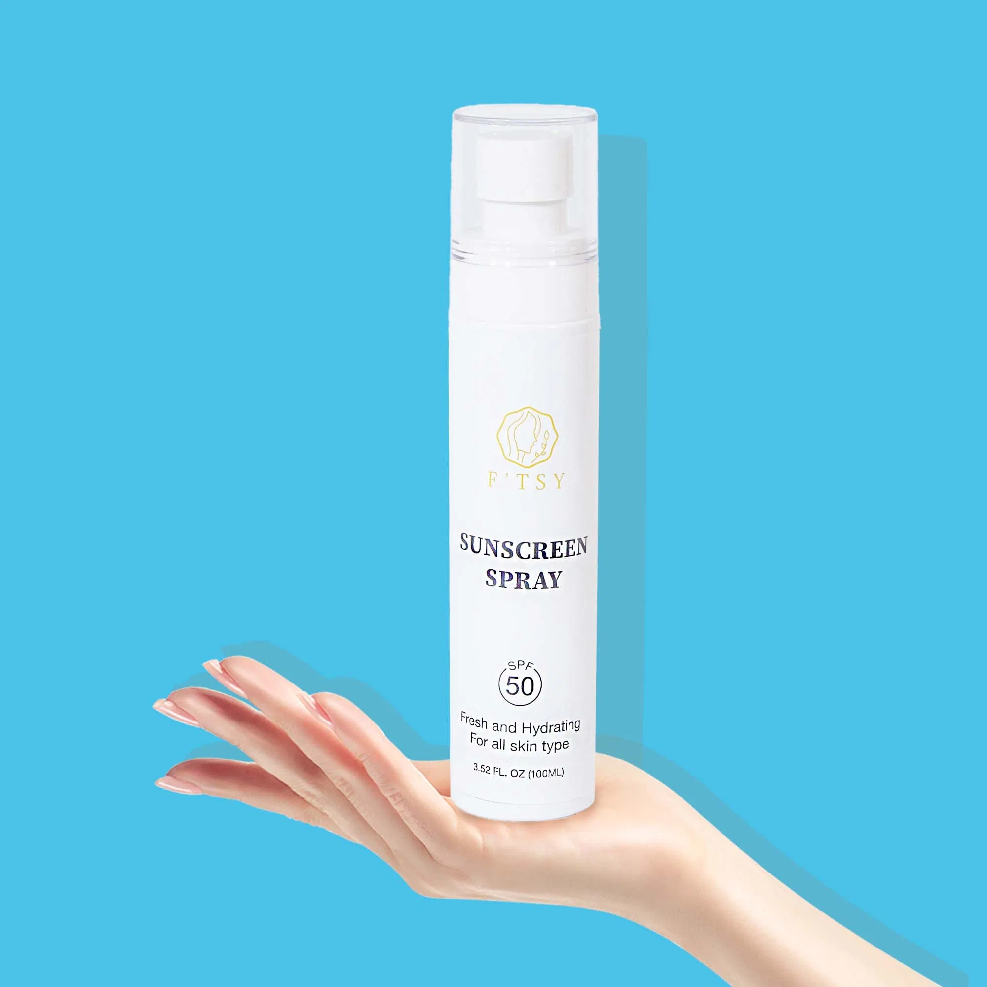 Private Label Vegan Natural Moisturizing Calming SPF 50 UVA UVB Protecting Sunscreen Face Mist Spray