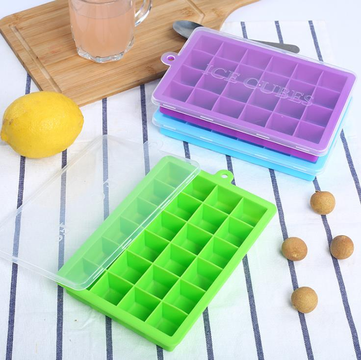 Environmental Protection DIY Ice Cube Mold Tasteless Platinum Silicone 24 Square Silicone Ice Tray with Lid