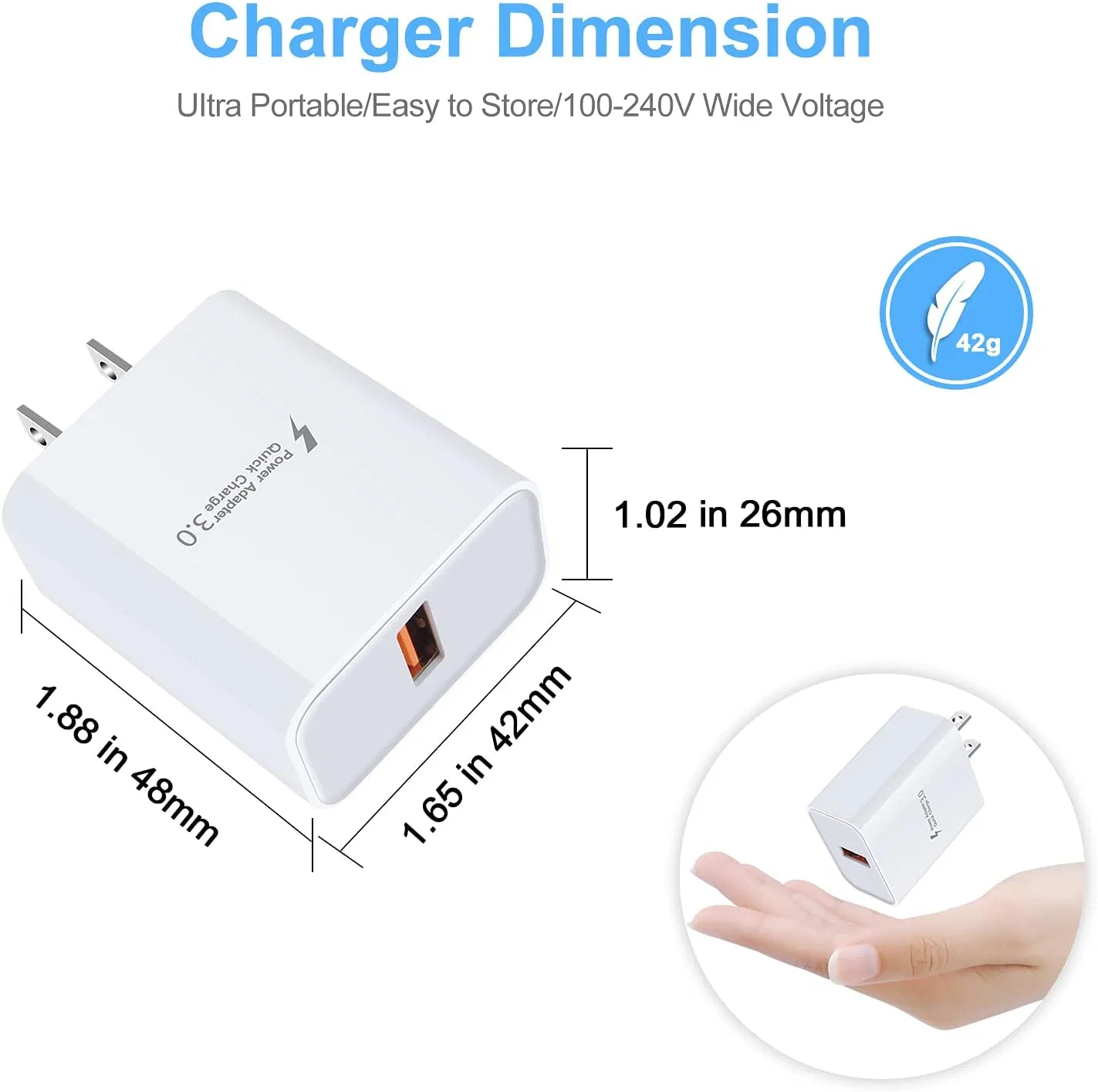 18W Quick Charge 3.0 Wall Charger Block Plug USB Adapter Fast Charging
