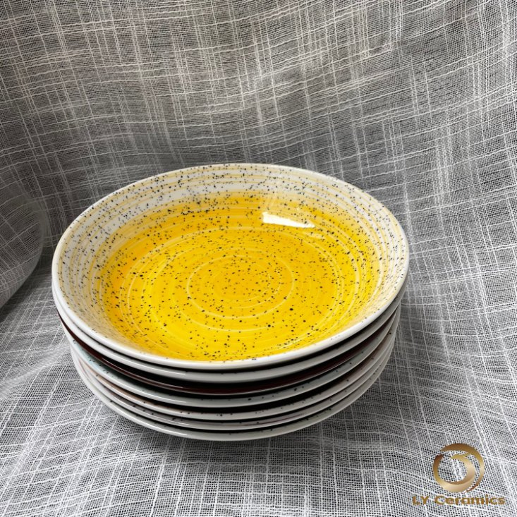 Eco-Friendly 8"Soup Plate Pad Printing blue Red Flower Porcelain Ceramic Kitchenware Tableware