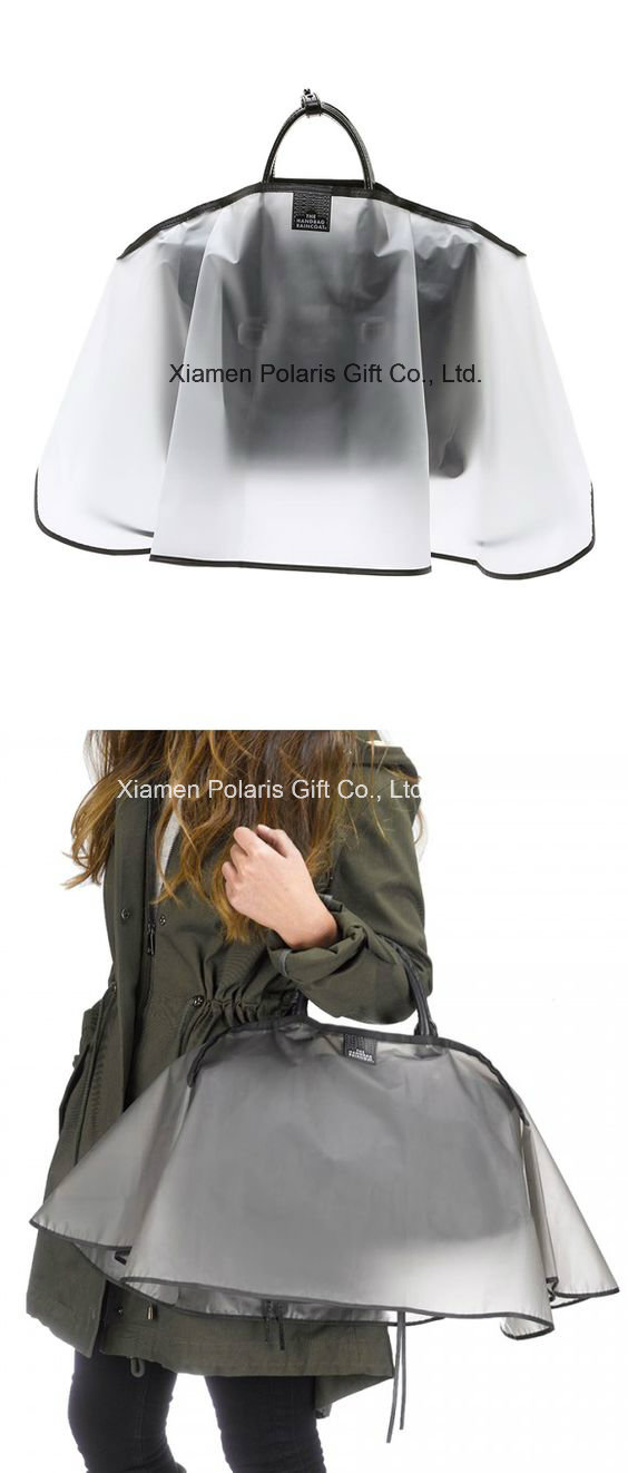 Novalty Customized Transparent Sheer Polyurethane PU Handbag Raincoat with Pouch