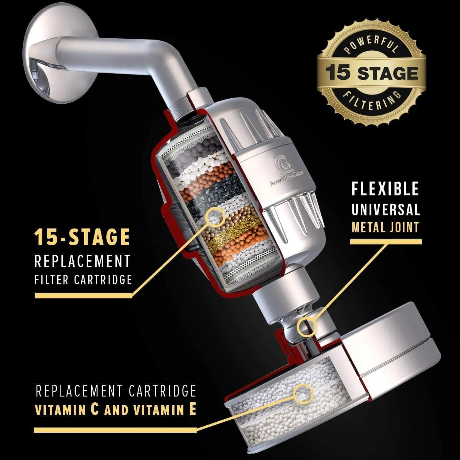 Фильтр для душа 15-ступенчатый с насадкой, для жесткой воды