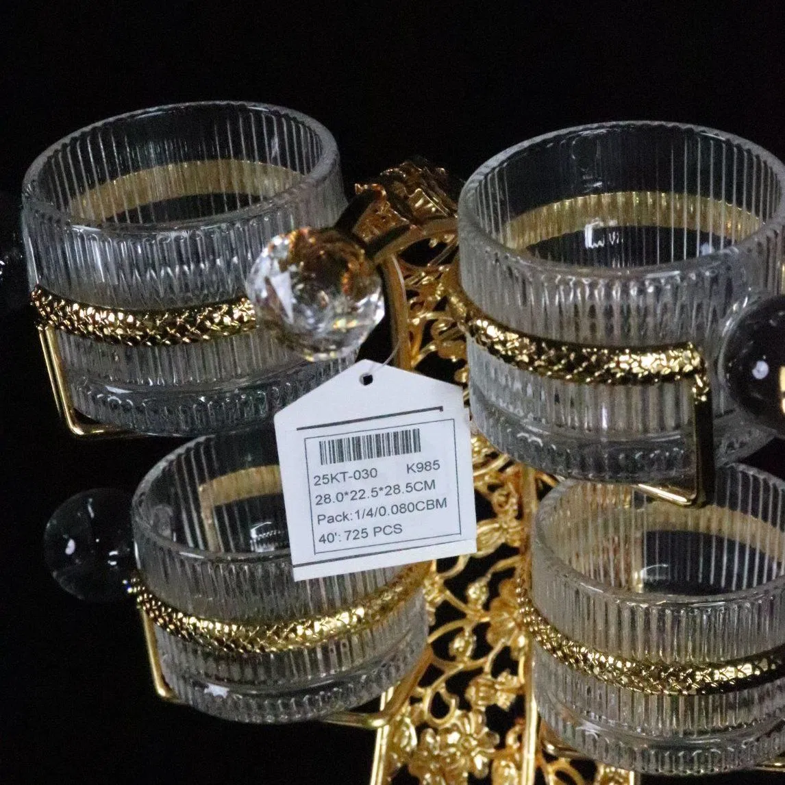 Moon 6-Piece Glass Tea Cup Set Paired with Iron Art Set Cup Set