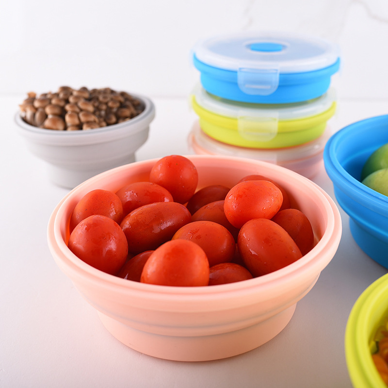 New Round Silicone Lunch Box, Silicone Collapsible Lunch Box for Preservation and Freezing, Silicone Fresh-Keeping Box Lunch Box