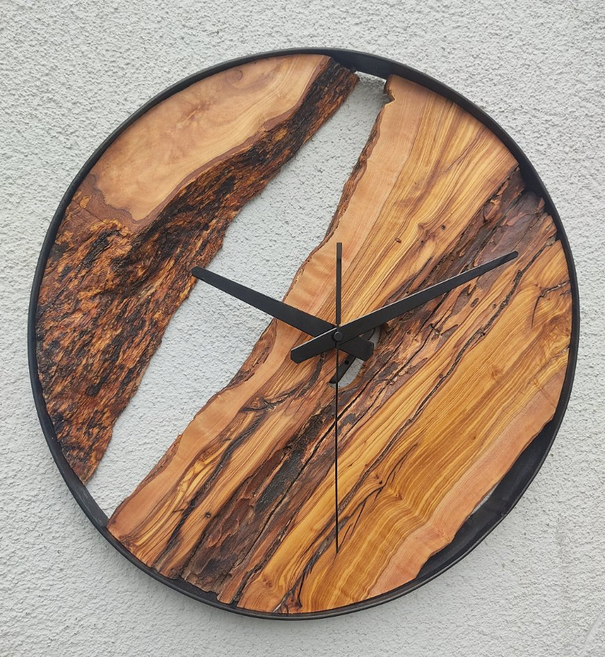 Made to Order Metal Olive Wood Wall Clock Big Wood and Metal Wall Clock Live Edge Rustic Clock Wooden Wall Art Unique Home Gift