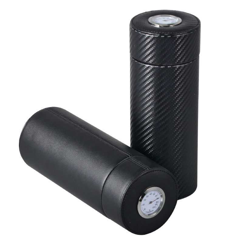 Classic Black Portable Carbon Fiber Wood Cedar Cigar Collection Humidor Tube