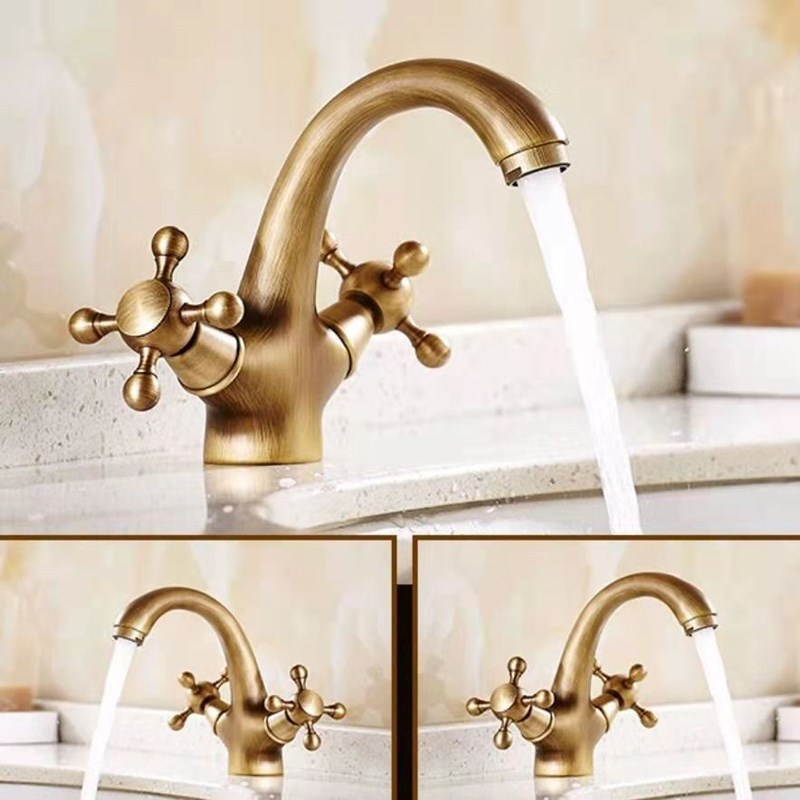 Vintage Fashion Retro European Style Bronze Copper Two Handler Hot and Cold Mixer Basin Faucet