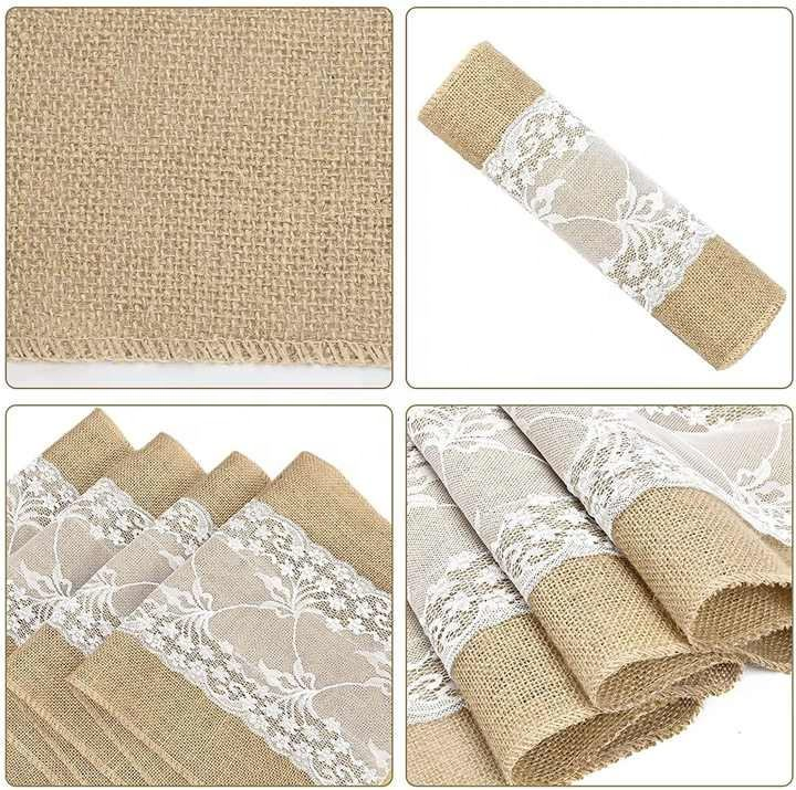 12inch Lace and Burlap Table Runner Natural Hessain Jute Table Runner for Wedding Party Decor