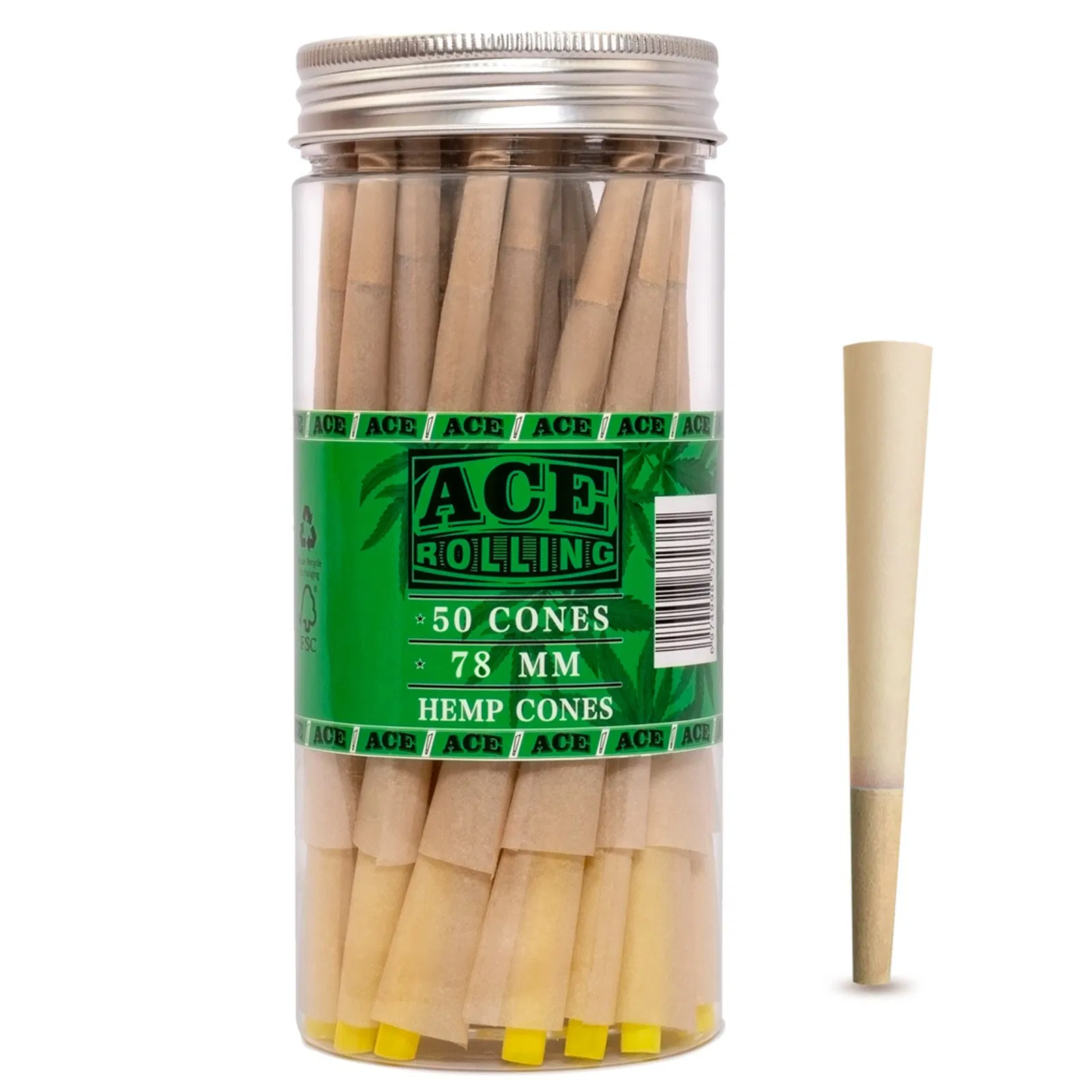 FDA/CE Certified 78-108mm Hemp Cigarette Rolling Paper Cone 50/100/200PCS/Jar Smoking Cones