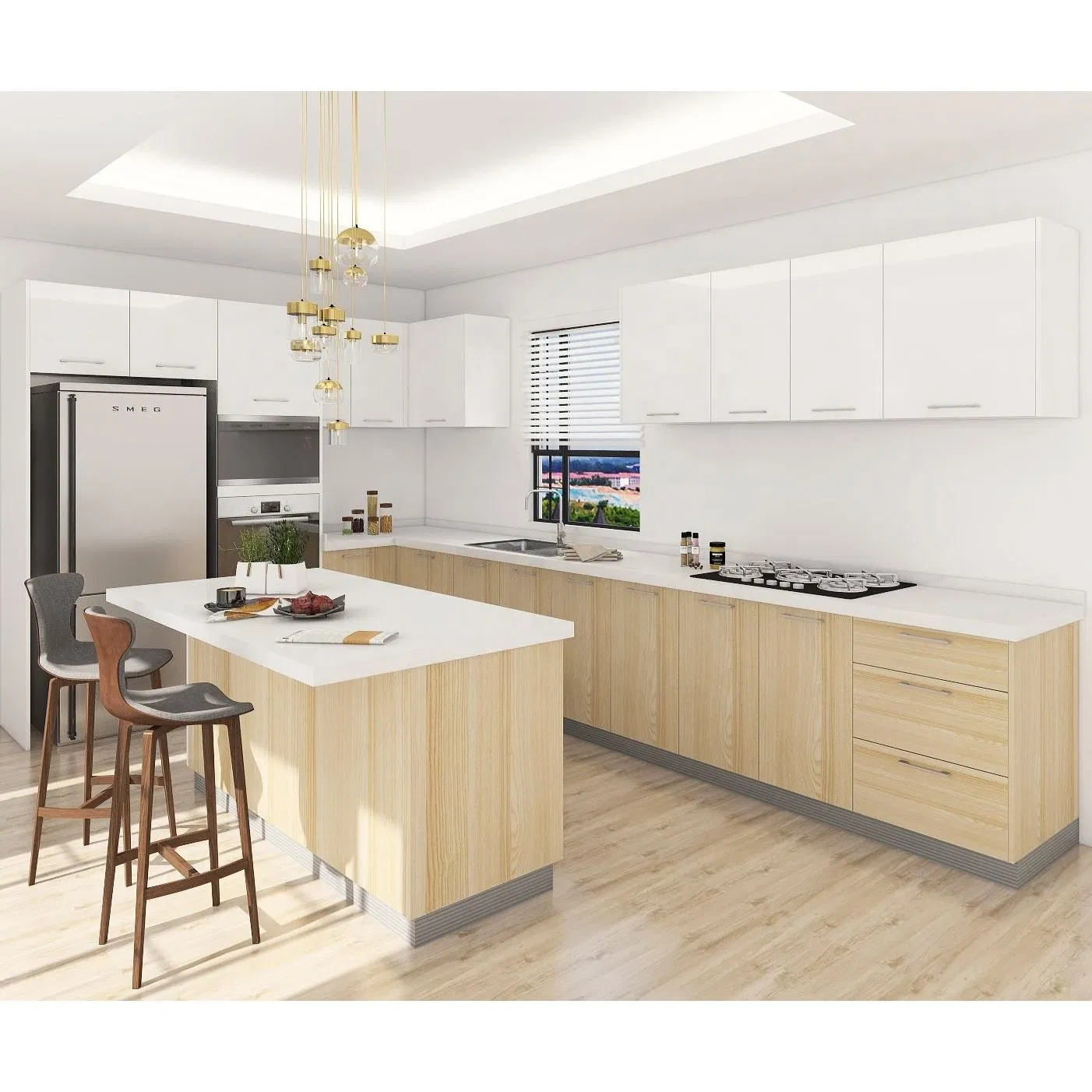 Apartment Ready to Assemble Modern Gray Lacquer High Gloss Kitchen Cabinet