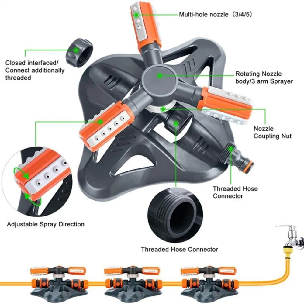 360 Degree Automatic Rotation Garden Water Sprinklers Irrigation System Adjustable Angle Wyz20003