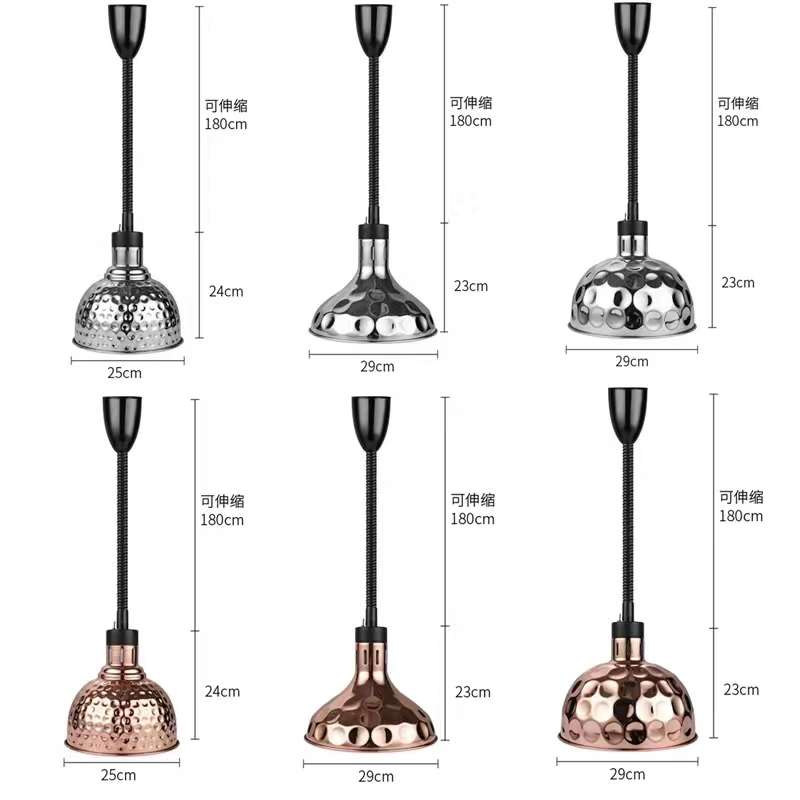 Hotel Restaurant Supplies Heat Lamp Unit Wood Base Table Lamp Copper Hammered Catering Buffet Food Warmer Carving Station Heating Lamp for Sale
