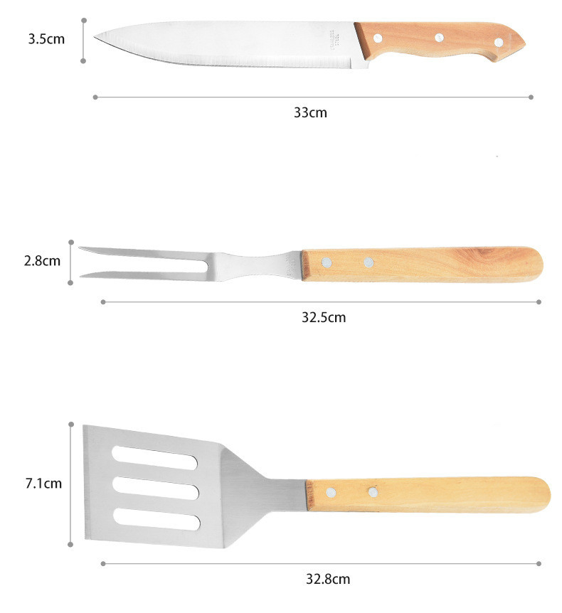 Grilling Accessories Kit with Portable Bag for Camping Extra Thick Stainless Steel Wooden Handle BBQ Utensils