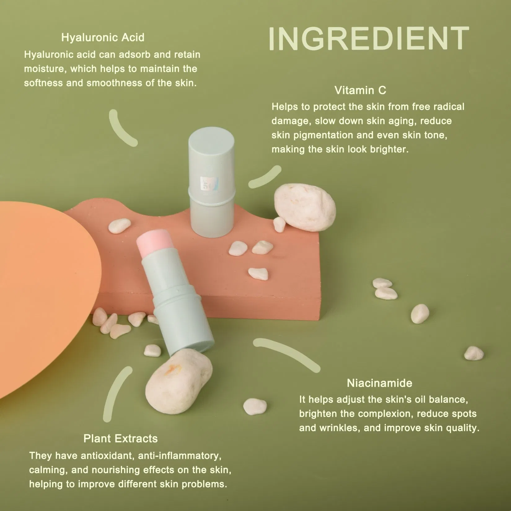 Private Label Natural Vegan Mineral SPF 50 Face Sunscreen Stick for Sensitive Skin