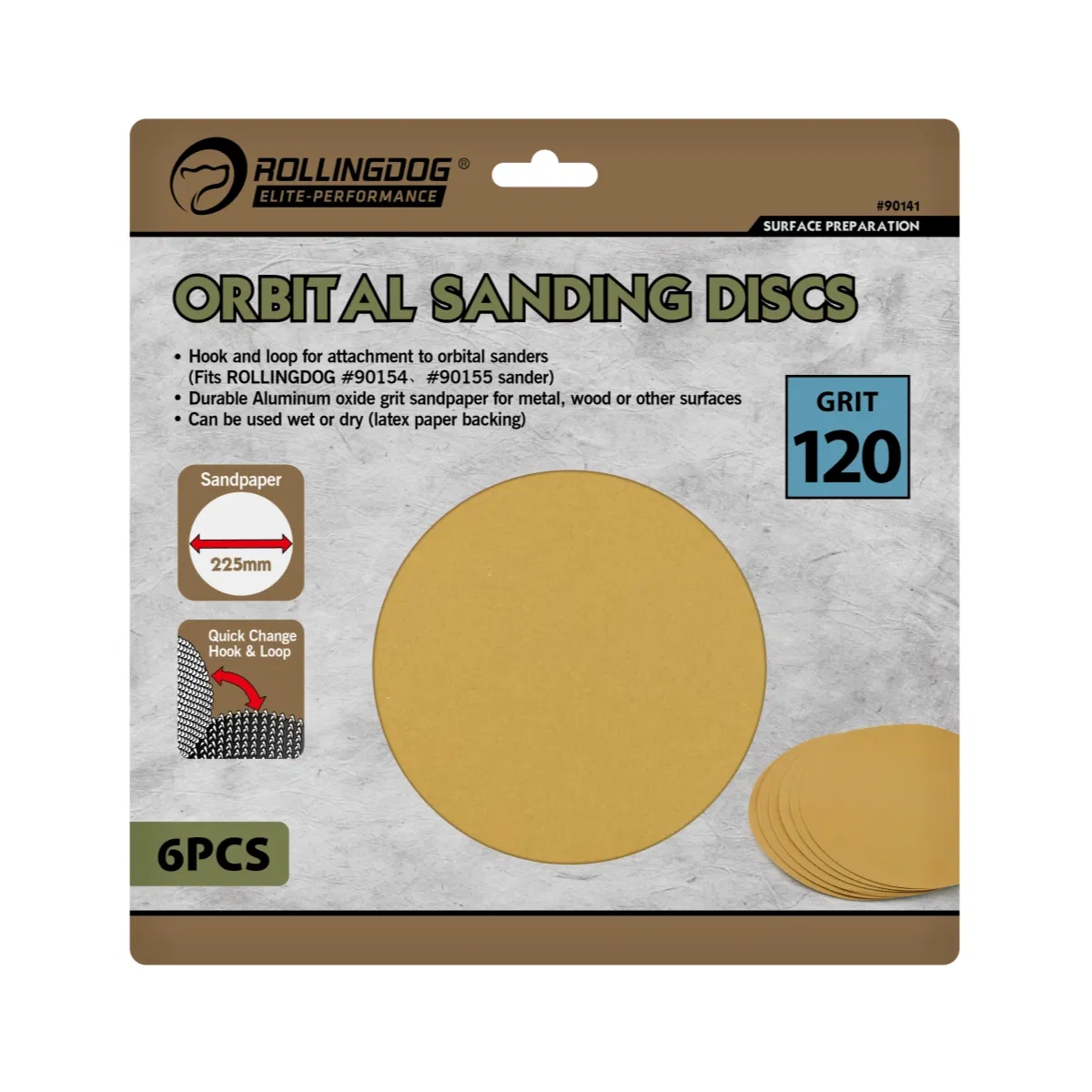Rolingdog-Elite 90141 Orbital Sanding Discs (6PCS) 120 Grit
