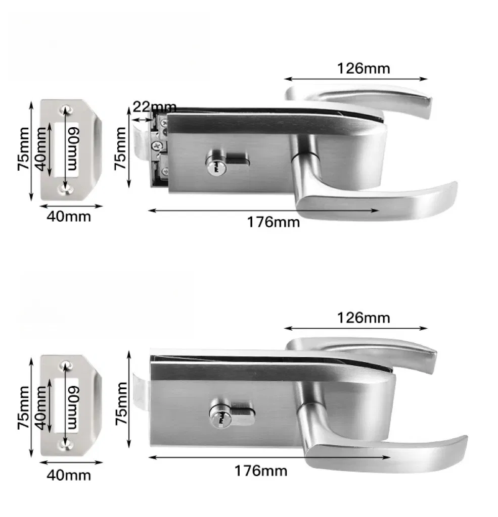 Zinc Alloy Frameless Glass Lock with Fixed Handle for Glass Door