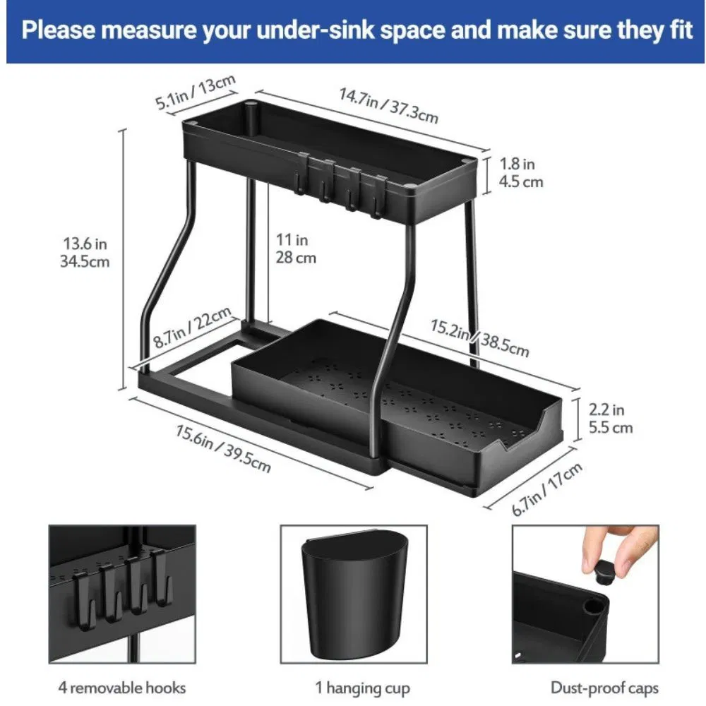 2 Pack Under Sink Organizer, Double Pull out Drawer Wyz28370