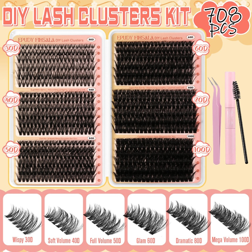 Customizable Eyelash Kit with 30d-100d Lash Variations for DIY Looks