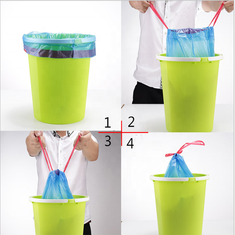 Custom Logo Printing Drawstring Garbage Bag Interleaved Plastic Trash Bag