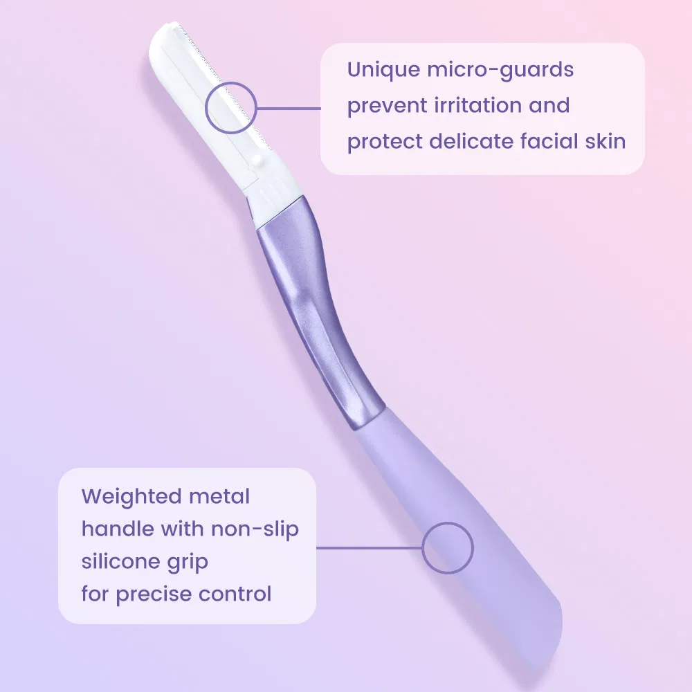 Professional Women Eyebrow Razor Replaceable Blades with Non-Slip Metal/Rubber Handle & Precision Edge