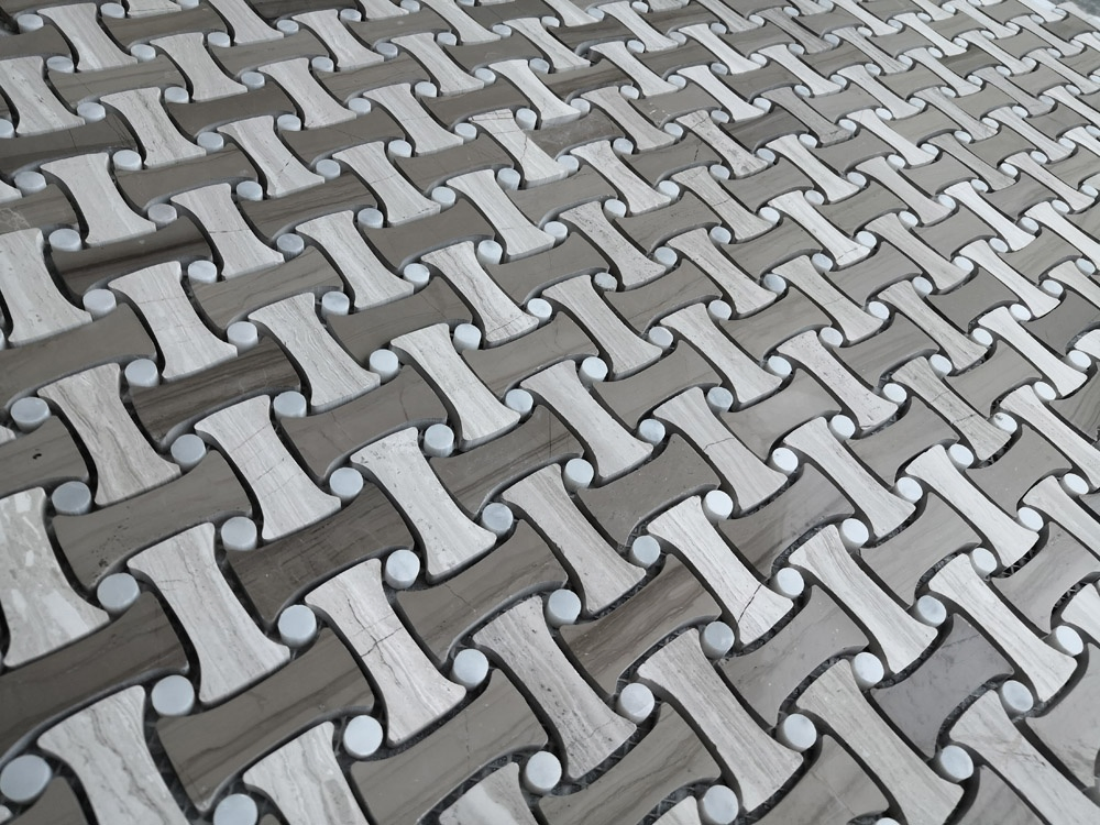 Grey Wooden Basketweave Natural Stone Marble Mosaic Tile