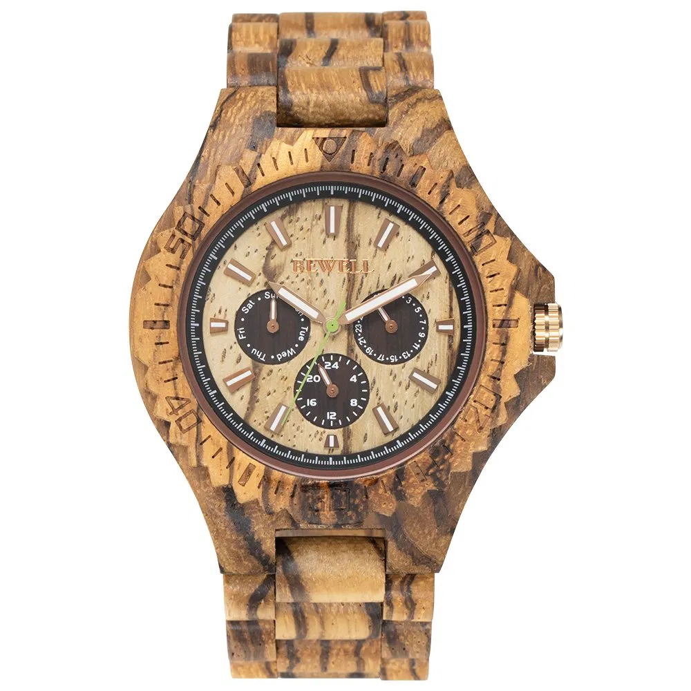 Droshipping Natural Wood Chronograph Quartz Analog Wrist Band Luminous Men Chronograph Wrist Watches