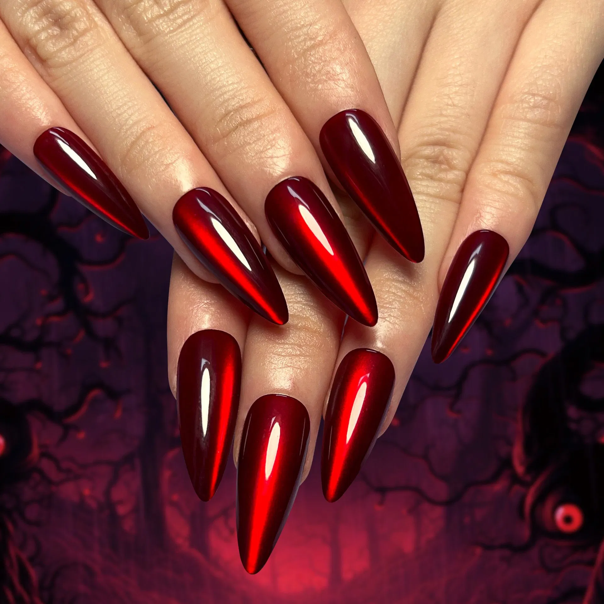 Professional Halloween Fake Nails Kit with 24 Pieces Vampire Cat Design