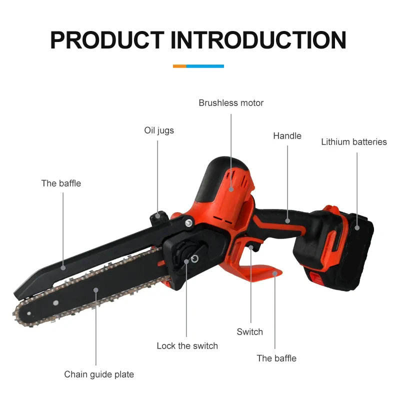 Auto Oiling Tool-Free Brushless Electric Cordless Battery Chainsaw Hand Held Cordless Chain Saw Mini Chainsaw with LCD