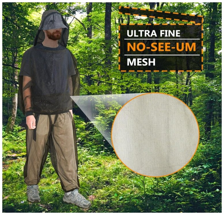 Mosquito Suit Net Bug Mesh Pants & Jacket with Hood for Outdoor Protection From Bugs, Flies, Gnats, No-See-Ums & Midges - Mosquito Net Clothing for Men & Wome