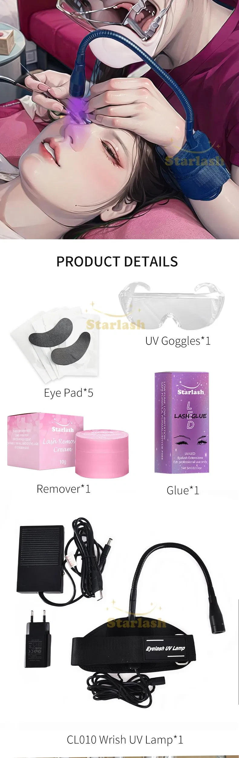 Foot Pedal UV Lamp Glue Remover Lash Extension Set