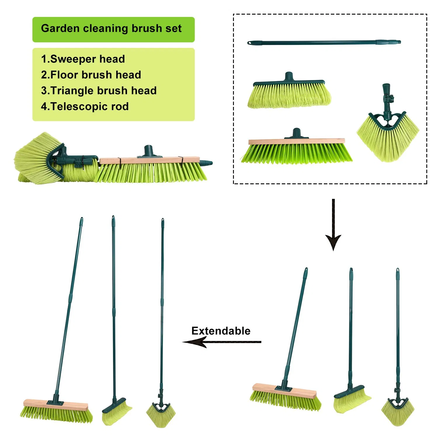 Great Quality 3 in 1 Detachable Garden Sweeping Tools Cleaning Broom Brush Set Durable Sweeper for Home