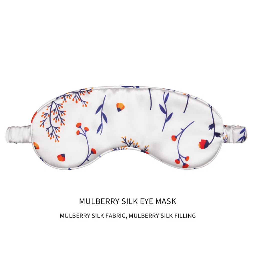 100% Mulberry Silk Sleep Mask Eye Mask Spray Printing Blindfold with Double Layer Silk Filling and Elastic Strap for Full Night's Sleep, Travel and Nap