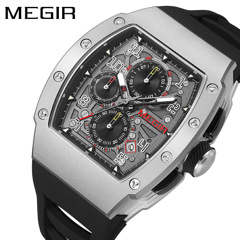 Megir 8411g Men's Sports Business Silicone Strap Multi Functional Luminous Quartz Watch