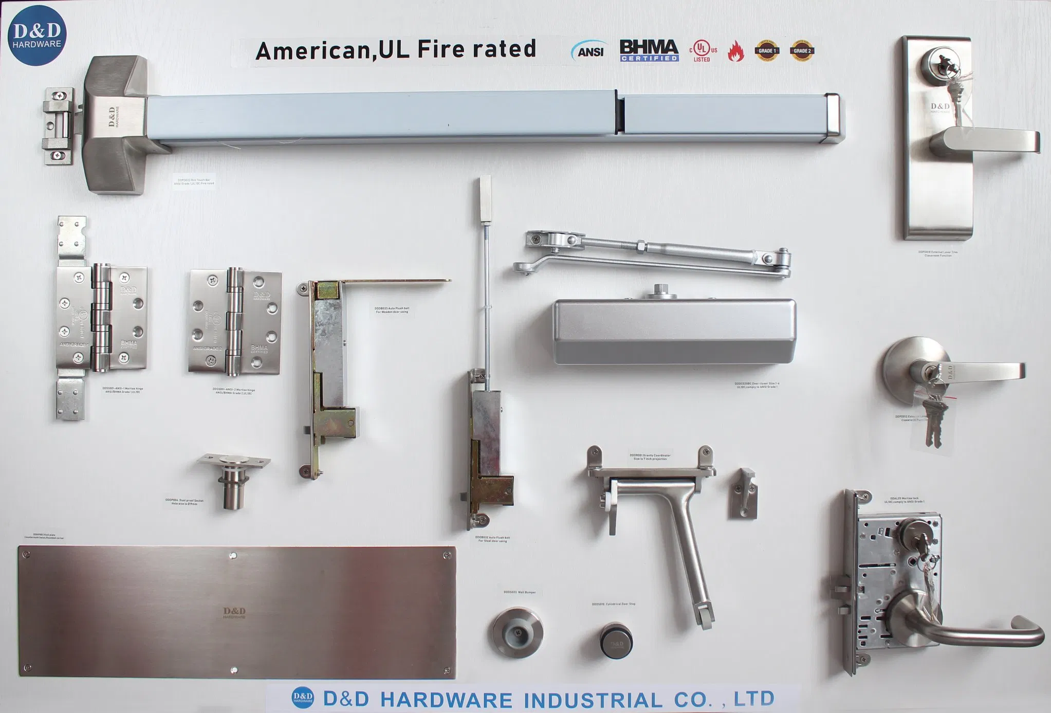 UL Listed ANSI Fire Rated Bhma Door Fitting Stainless Steel Hinge Closer Security Handle Lock Set Knob Commercial Construction Architectural Building Hardware