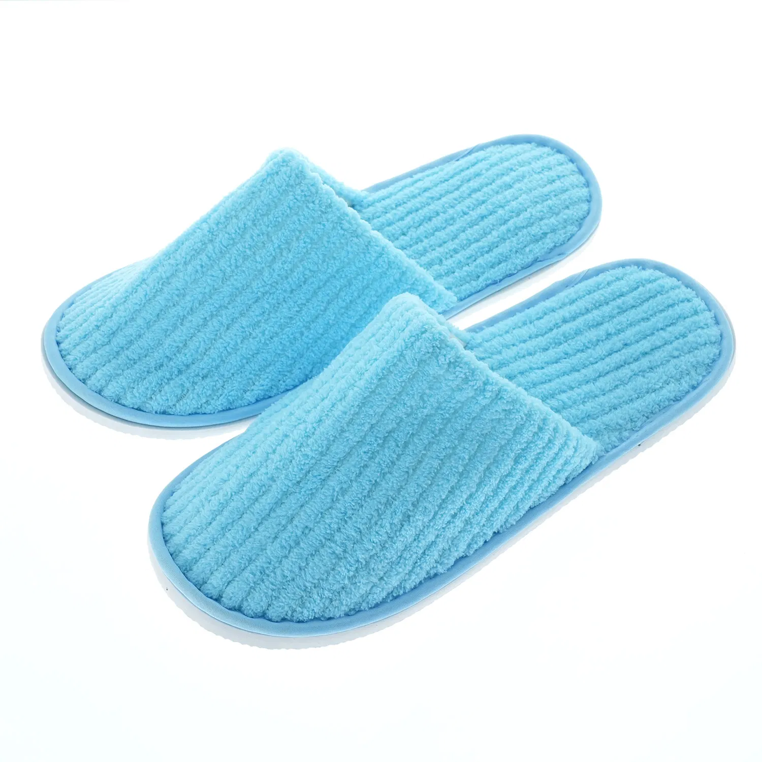 Men's Blue Striped Coral Velvet Slippers Five-Star Hotel Home Comfortable Non-Slip Cotton Material EVA