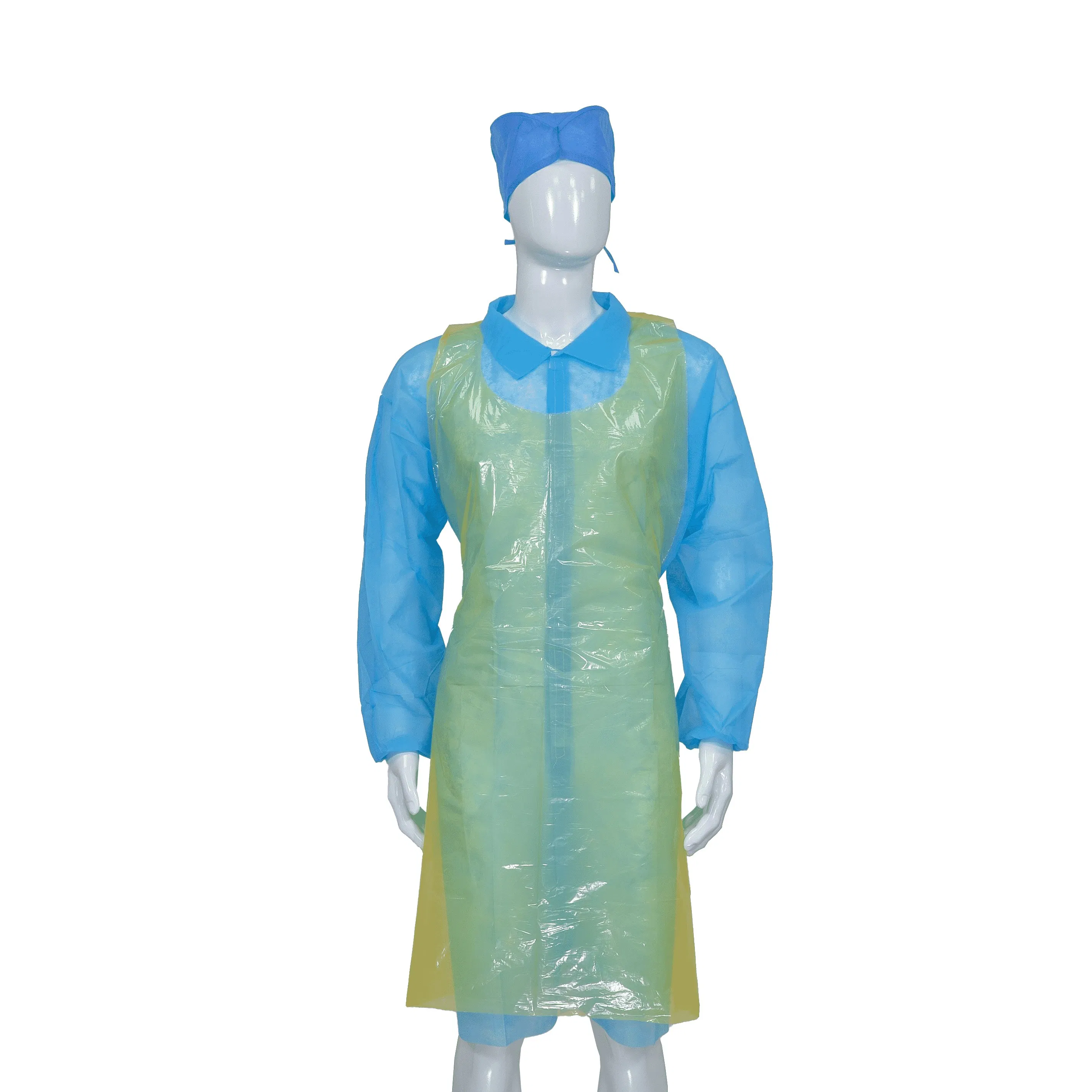 Wholesale Blue/Green/Red Disposable Use PE Apron Food Processing Sleeveless Plastic Apron