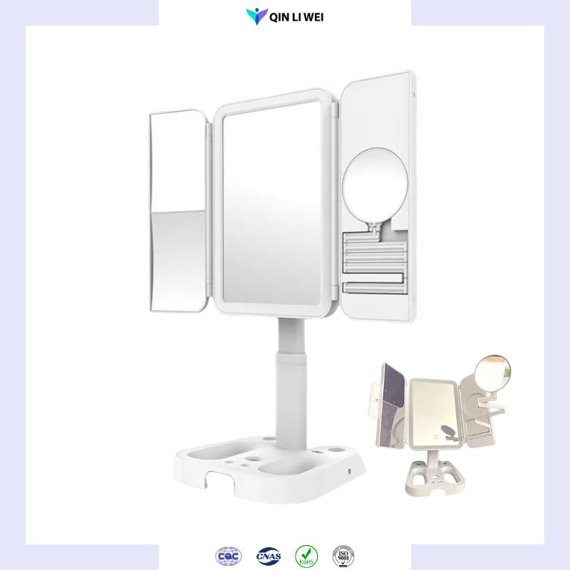 Folding Tri Fold Vanity Mirror for Makeup LED Lights