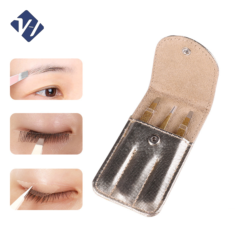 Customized Logo Eyebrow Hair Remover Stainless Steel Black Slanted Tip Eyebrow Tweezers