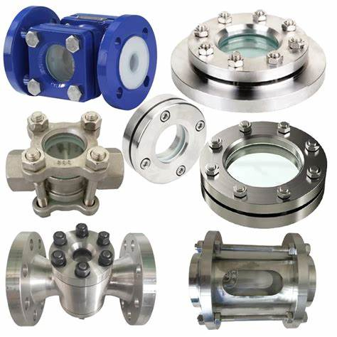 Stainless Steel Water Flow Indicator Circular Rectangular Acrylic and Tempered Borosilicate Sight Glass