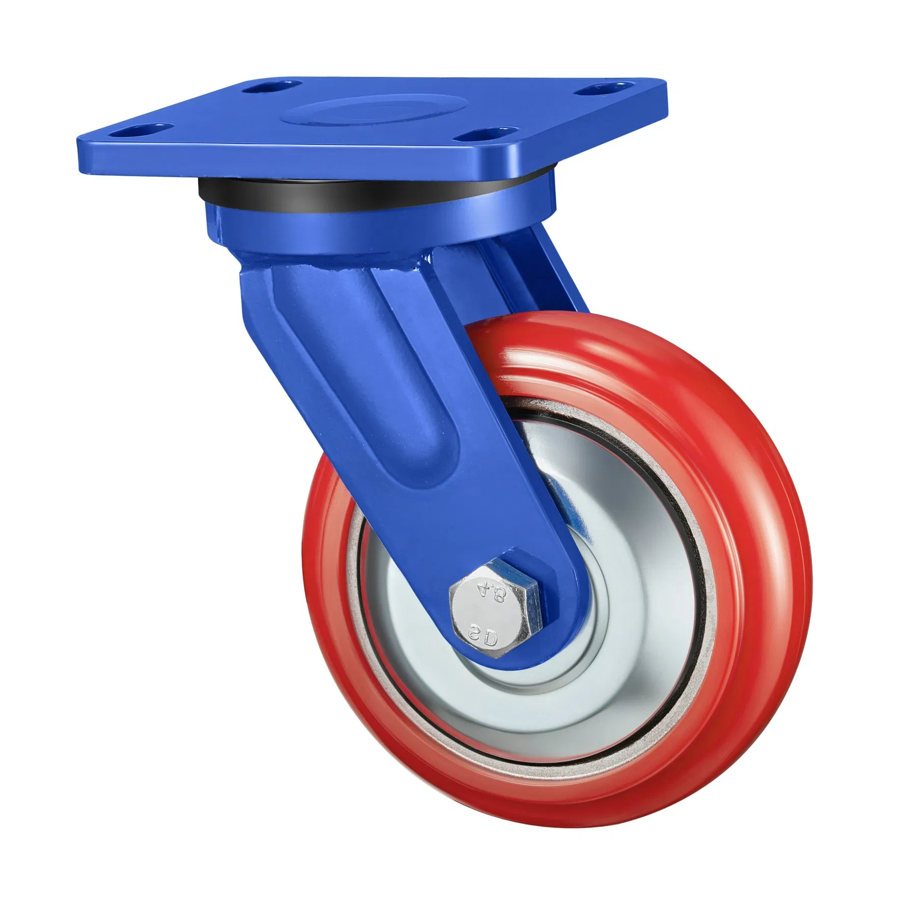 Load 550kg Swivel Cast Iron Red PU Caster with Anti-Winding Iron Lid